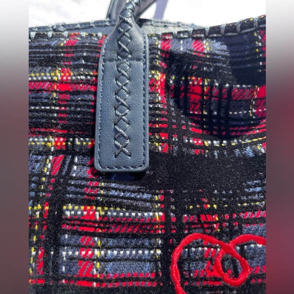 Desigual Tartan Shopping Bag Convertible Tote Shoulder Bag Embroidered Love New - Picture 3 of 11